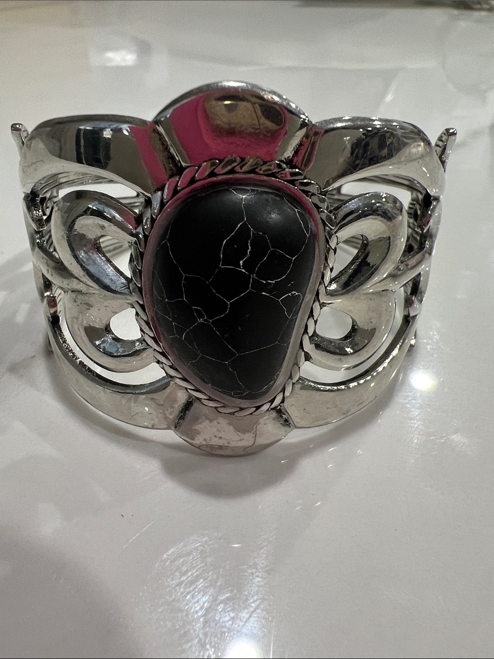 B#79-Style Black Stone Cuff Bracelet - Women Jewelry